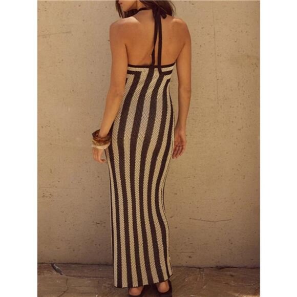 Slit Striped Halter Neck Dress - Picture 6 of 6